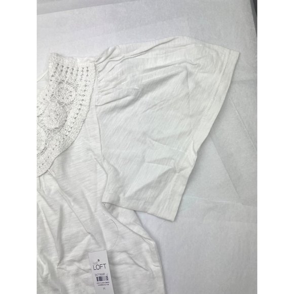 LOFT Women Crochet Yoke Flutter Sleeve Top M - Picture 9 of 16